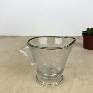 Vtg Glass Creamer Raised Flowers & Leaves Silver